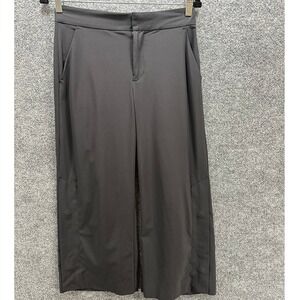 Athleta Black Wide Leg Crop Pants Side Snap Hem Stretch Travel Trousers Womens 2